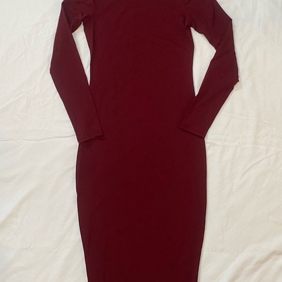 ZARA Long Sleeve Fitted Dress with Stretch | Women's Size S | Deep Red - Picture 4 of 6